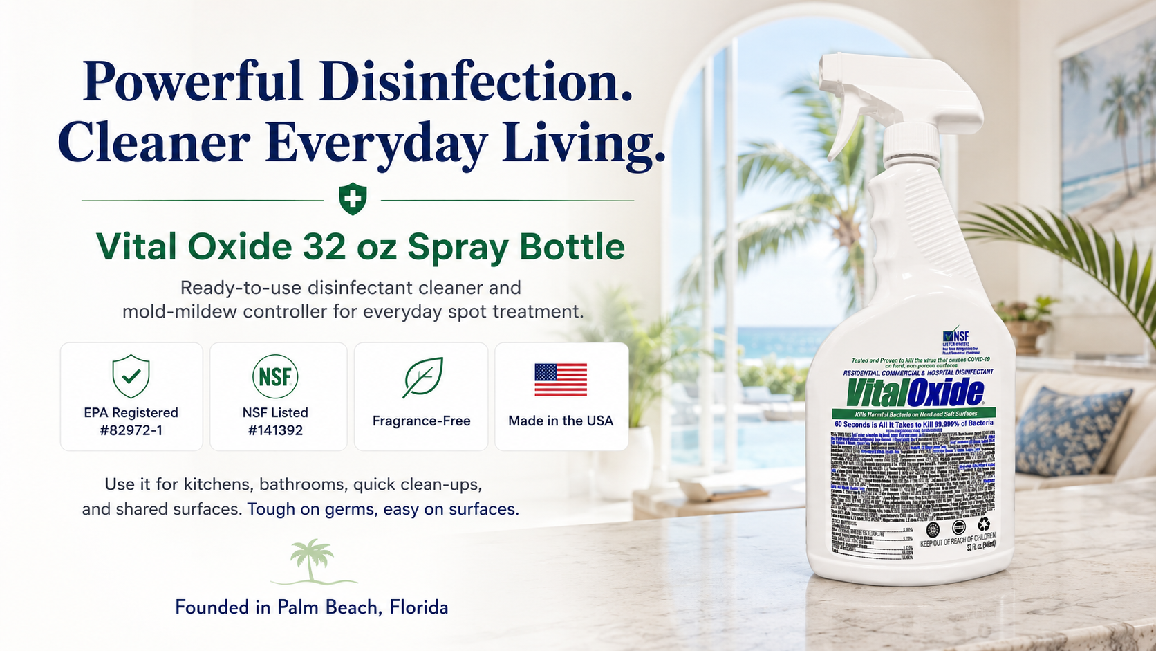 Vital Oxide 32 oz Disinfectant Cleaner Spray | Bleach-Free