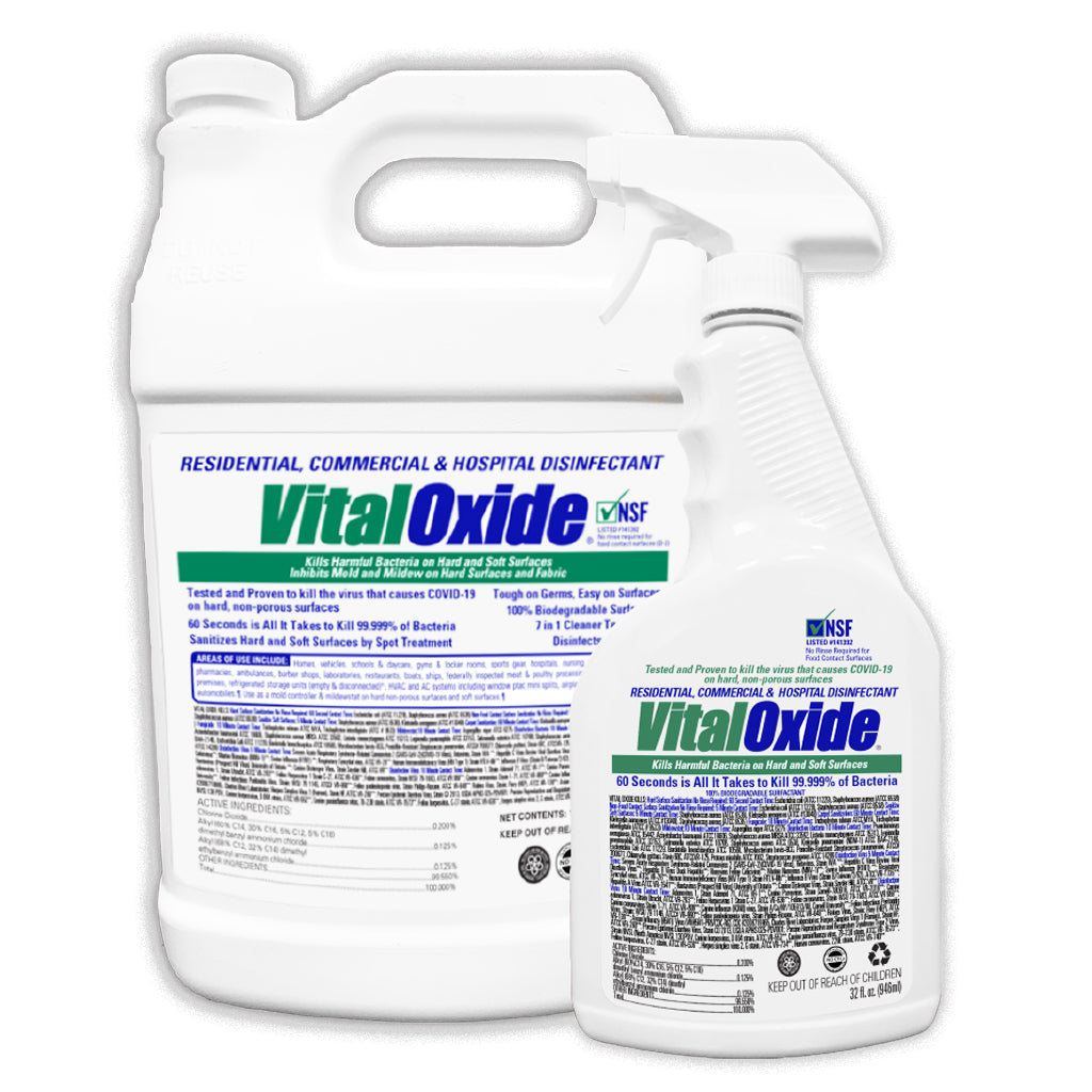 Vital Oxide Made in USA disinfectant cleaner 32 ounce spray bottle and one gallon refill
